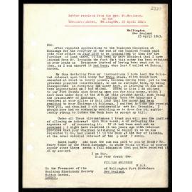 Letter to Treasurer from Rev. W. Swainson