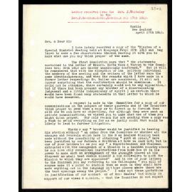 Letter to Rev. J. Beecham from Rev. J. Whiteley