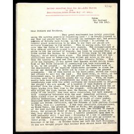 Letter to Secretaries from Rev. John Warren