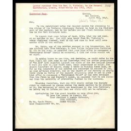 Letter to Secretaries from Rev. J. Whiteley