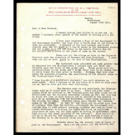 Letter to Secretaries from Rev. J. Whiteley