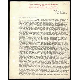Letter to Secretaries from Rev. J. Warren
