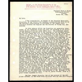 Letter to Lord Stanley from Rev. John Beecham