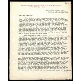 Letter to Mission Secretaries from Rev. Charles Creed