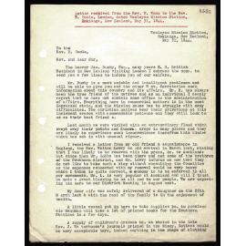 Letter to Rev. E. Hoole from Rev. W. Woon