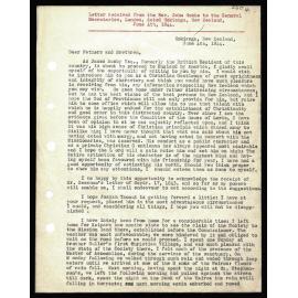 Letter to Secretaries from Rev. John Hobbs