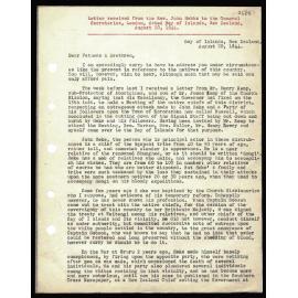 Letter to General Secretaries from Rev. John Hobbs
