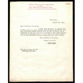 Letter and minutes of Southern District Annual Meeting, to Secretaries from Rev. John Hobbs