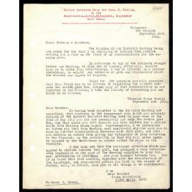 Letter to Secretaries from Rev. J. Wallis