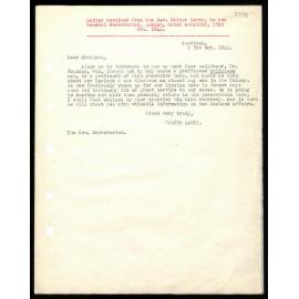 Letter to General Secretaries from Rev. Walter Lawry