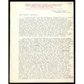 Letter to General Secretaries from Rev. J. Warren