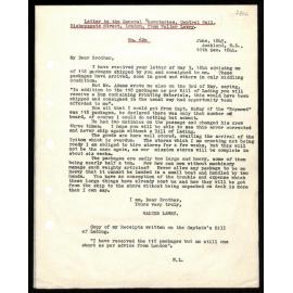 Letter to General Secretaries from Walter Lawry