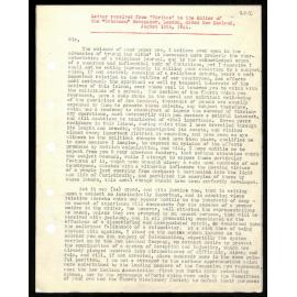 Letter to Editor of Watchman newspaper, London, from Veritus