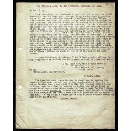 Letter to the Governor from Walter Lawry