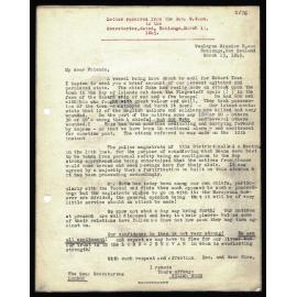 Letter to Secretaries from Rev. W. Woon