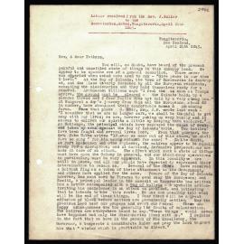 Letter to Secretaries from Rev. J. Buller