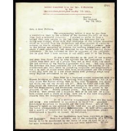Letter to Secretaries from Rev. J. Whiteley