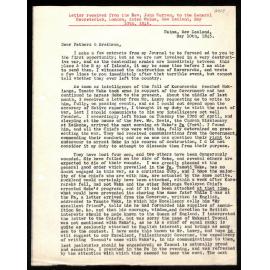 Letter to General Secretaries from Rev. John Warren
