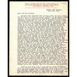 Letter to General Secretaries from Rev. James Buller