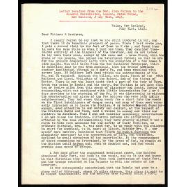 Letter to General Secretaries from Rev. John Warren