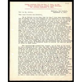 Letter to General Secretaries from Rev. W. Woon