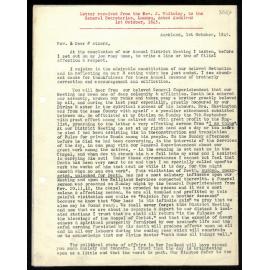 Letter to General Secretaries from Rev. J. Whiteley