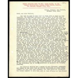 Letter to General Secretaries from Rev. James Buller