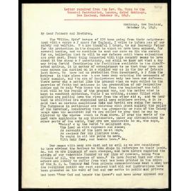 Letter to General Secretaries from Rev. W. Woon