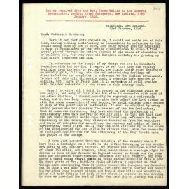 Letter to General Secretaries from Rev. James Wallis