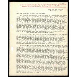 Letter to General Secretaries from Rev. W. Woon