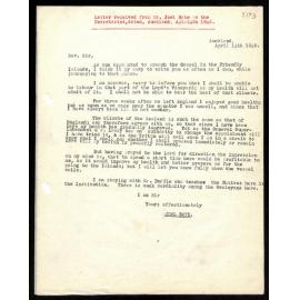 Letter to Secretaries from Mr. Joel Bate