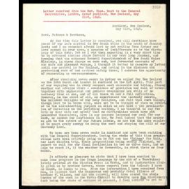 Letter to General Secretaries from Rev. Thos West