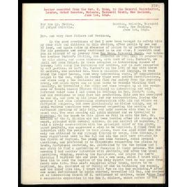 Letter to General Secretaries from Rev. W. Woon