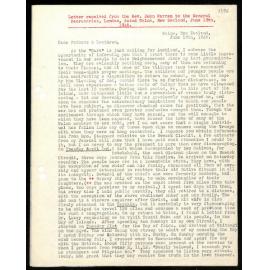 Letter to General Secretaries from Rev. John Warren