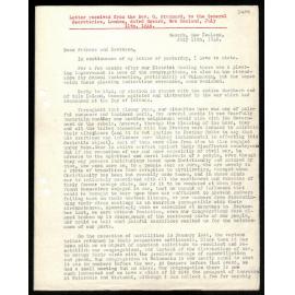Letter to General Secretaries from Rev. G. Stannard