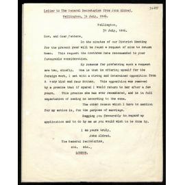 Letter to General Secretaries from John Aldred