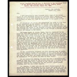 Letter to Secretary of the British and Foreign School Society, London, from Rev. J. Whiteley