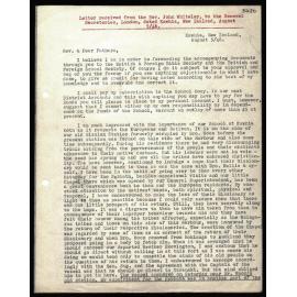 Letter to General Secretaries from Rev. John Whiteley