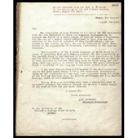 Letter to Secretary, British and Foreign Bible Society, from Rev. J. Whiteley