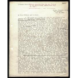 Letter to Secretaries from Rev. W. Woon