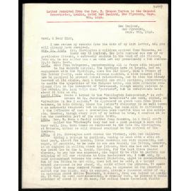 Letter to General Secretaries from Rev. H. Hanson Turton