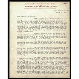 Letter to Secretaries from Rev. John Hobbs