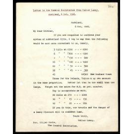 Letter to General Secretaries from Walter Lawry