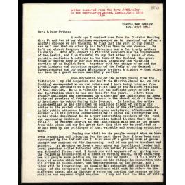 Letter to Secretaries from Rev. J. Whitleley