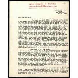 Letter to Secretaries from Rev. W. Woon