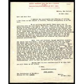 Letter to Secretaries from Rev. J. Aldred