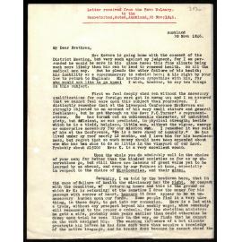Letter to Secretaries from Rev. W. Lawry