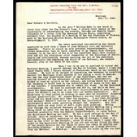 Letter to Secretaries from Rev. J. Hobbs