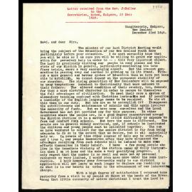 Letter to Secretaries from Rev. J. Buller