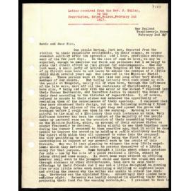 Letter to Secretaries from Rev. J. Buller